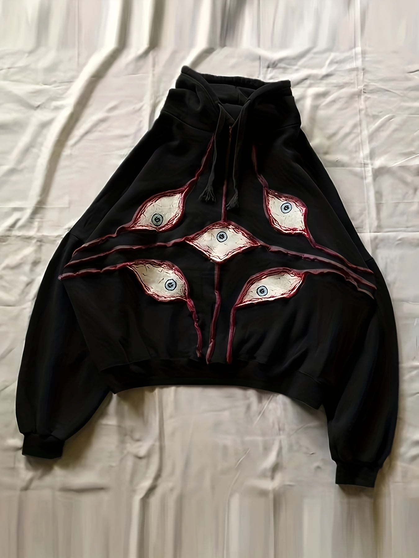 Hoodie with eye motif, relaxed fit, dark gray
