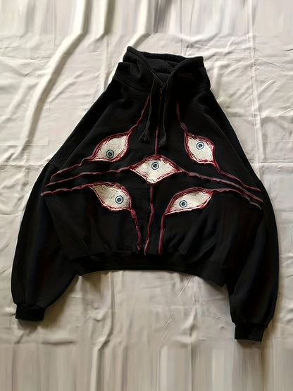 Hoodie with eye motif, relaxed fit, dark gray