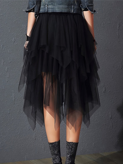Women's Asymmetrical Tulle Skirt with Layered Look – Elegant Party and Street Style