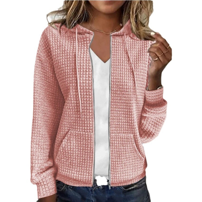 Linda – Langer Damen Cardigan mit Reißverschluss und Kapuze