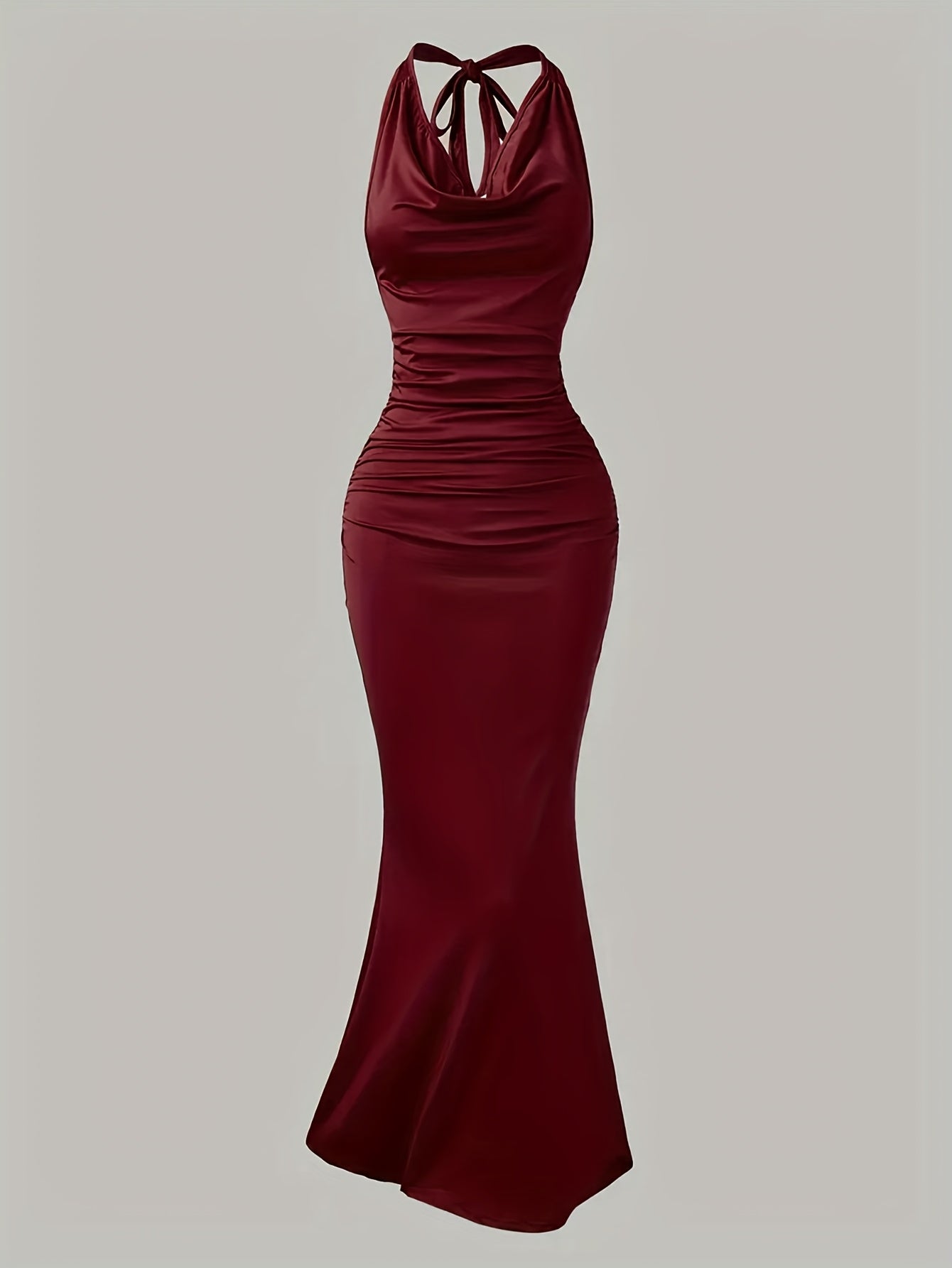 Women's evening dress with cowl neckline and back tie – elegant maxi dress for festive occasions