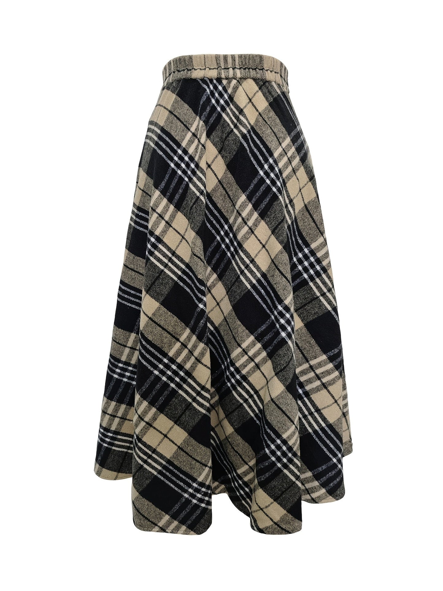 Damen Karierter Maxi-Rock A-Linie mit Taschen