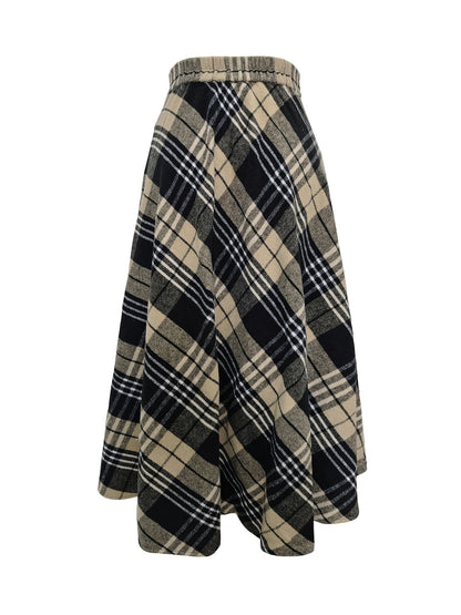 Damen Karierter Maxi-Rock A-Linie mit Taschen