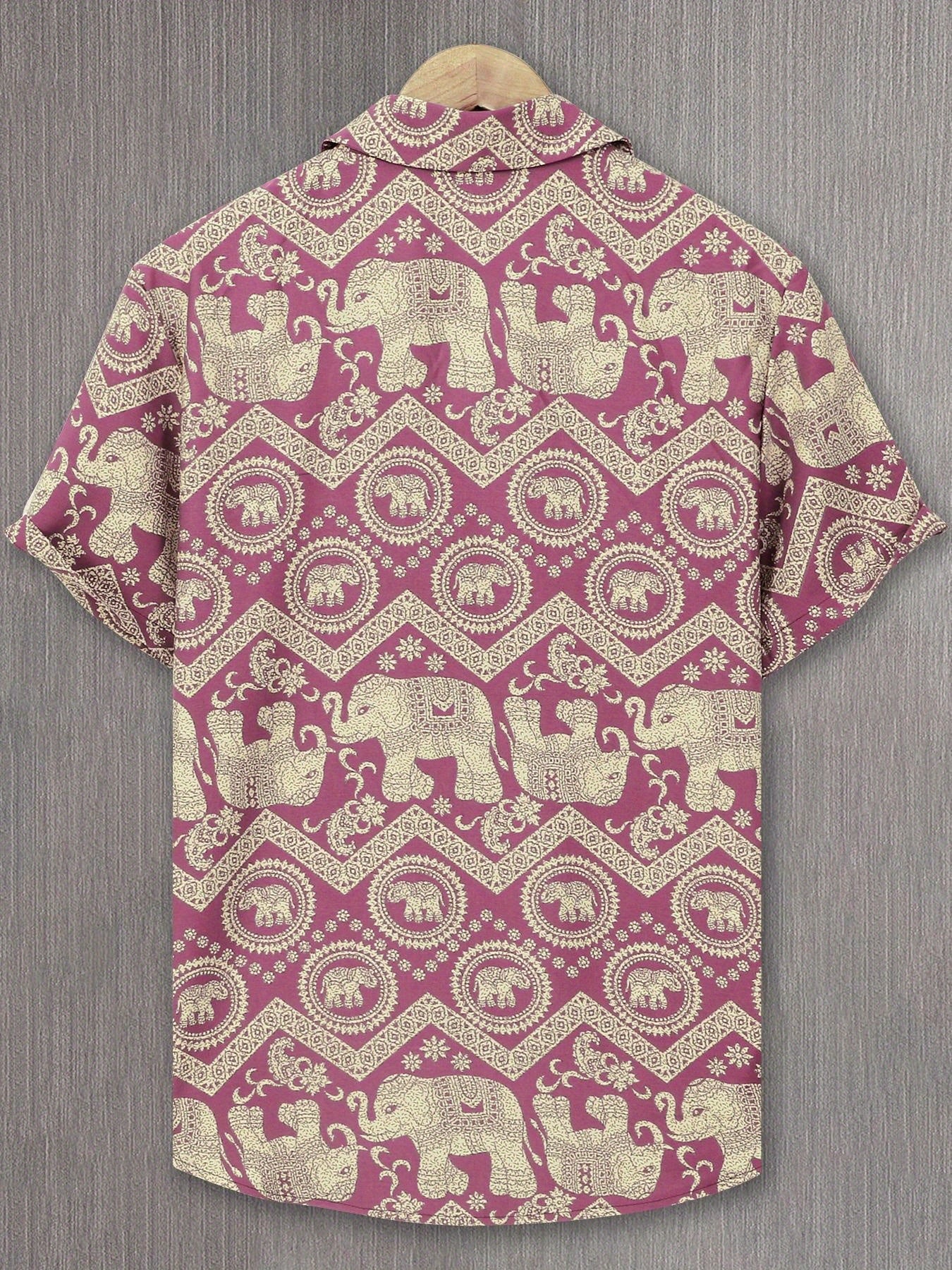 Men's Resort Shirt with Elephant and Mandala Print, Short Sleeve, Casual and Summer Style