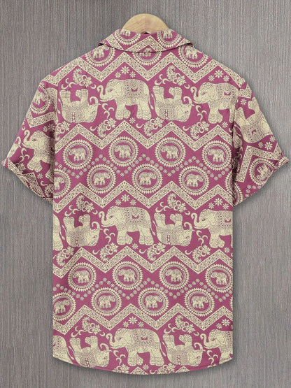 Men's Resort Shirt with Elephant and Mandala Print, Short Sleeve, Casual and Summer Style