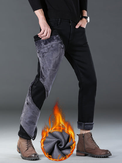 Men's black winter pants with warm lining