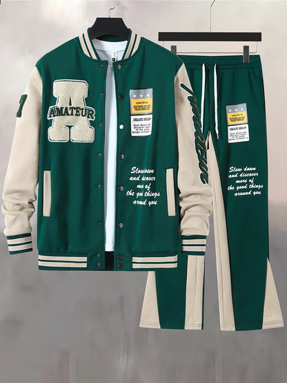 Men's Training Suit College Style Jacket & Jogging Pants Set Sports Leisure