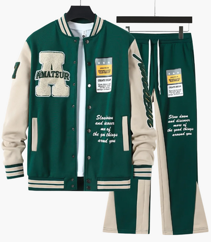 Men's Training Suit College Style Jacket & Jogging Pants Set Sports Leisure