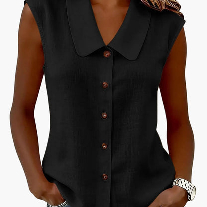 Women's sleeveless blouse with button placket and wide collar – Elegant casual wear
