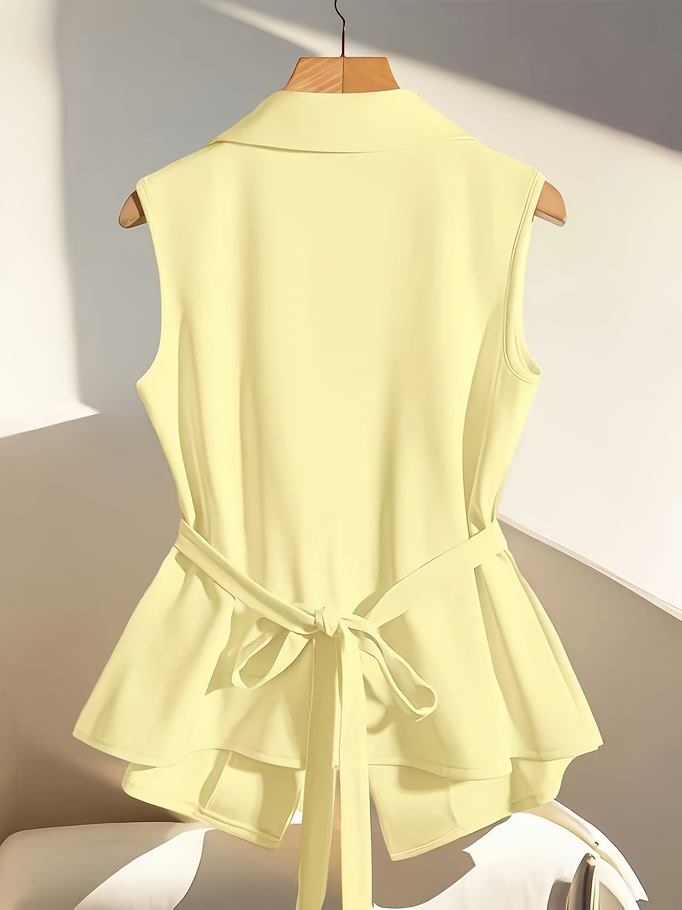 Women's vest with lapel collar and waist belt – Elegant business and casual look