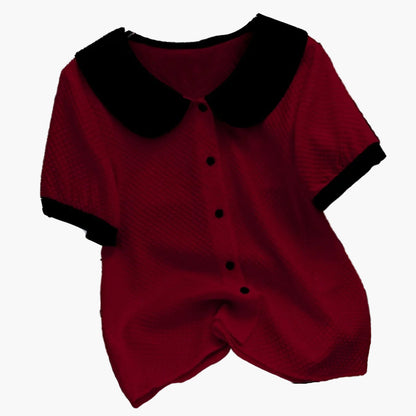 Women's blouse with vintage collar and button placket – elegant casual style for office & everyday wear