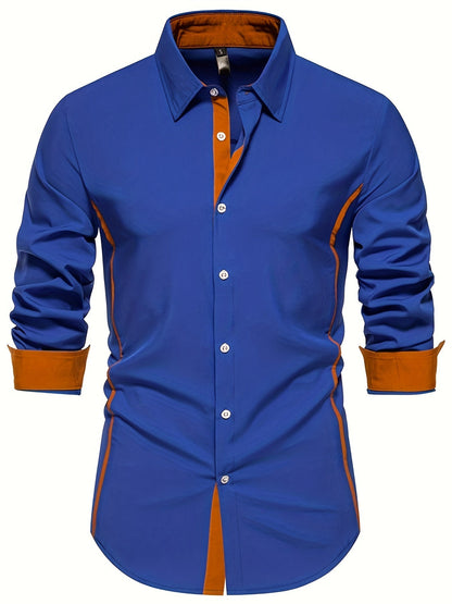 Herren Freizeit Slim Fit Hemd mit Kontrastdetails – Modernes Langarm Business & Casual Shirt