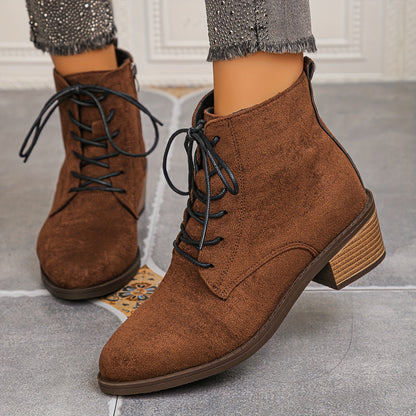 Women's lace-up ankle boots with block heels and a zipper