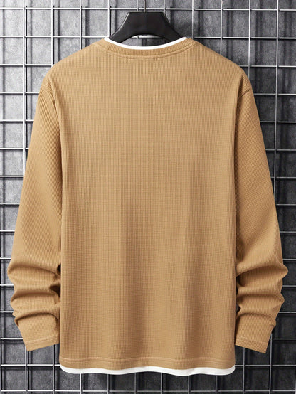 Herren Langarmshirt Waffelstrick Rundhals Weiß