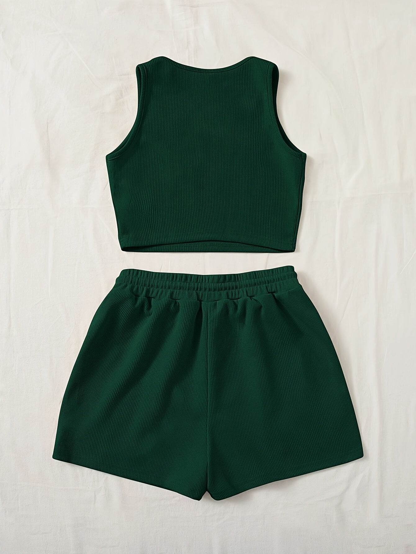 Women's Casual Two-Piece Set – Ribbed Crop Top and Shorts, Fashionable Summer Look