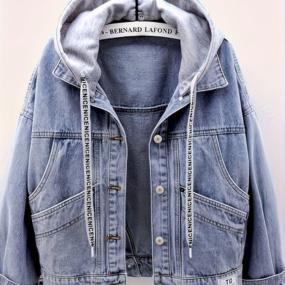 Jeansjacke Damen mit Kapuze und Knöpfen, Hellblau