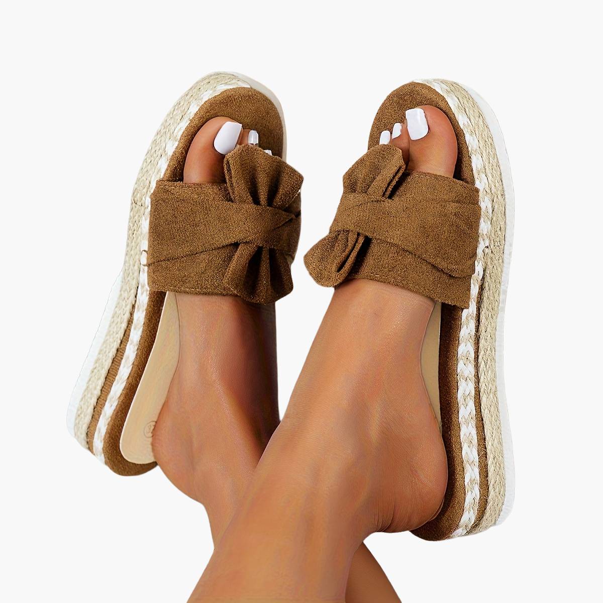 Women's Platform Slip-On Shoes with Bow for Summer – Comfortable Casual Shoes, Open Toe Design