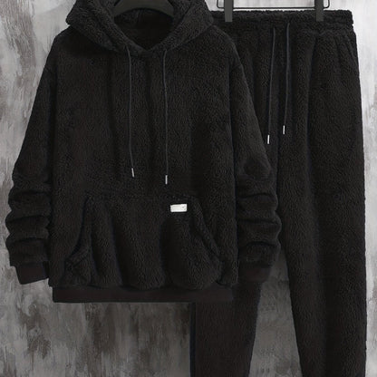 Unisex teddy fleece tracksuit with hooded sweatshirt and joggers