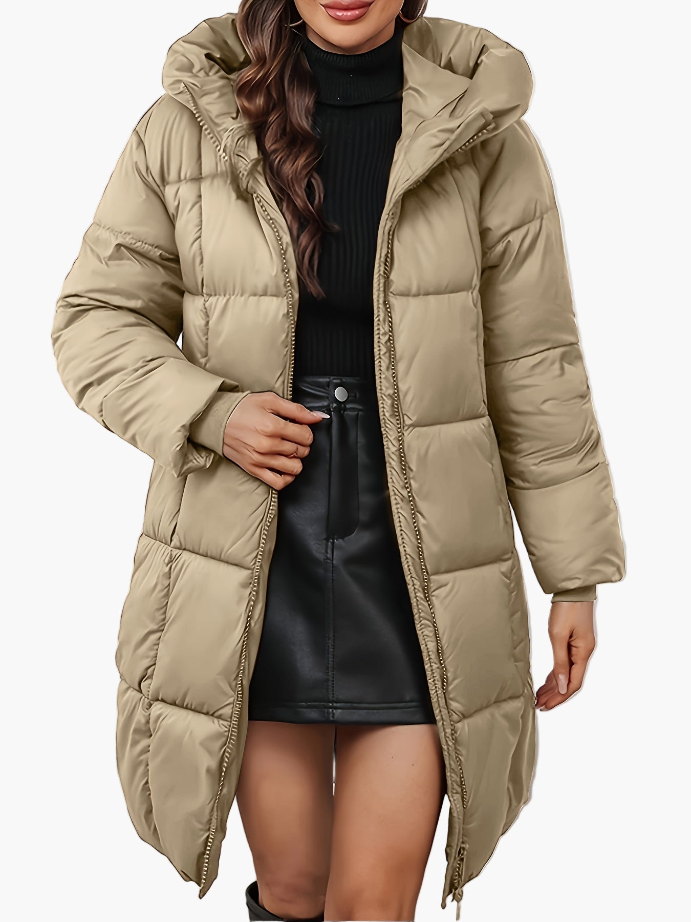 Damen Winter Steppmantel mit Kapuze, modischer langer Parka für Alltag und Outdoor