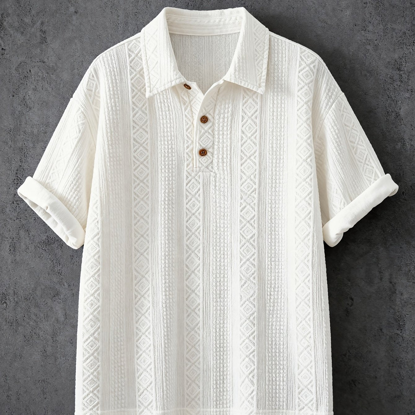Men's polo shirt with geometric embroidery and texture – modern casual design