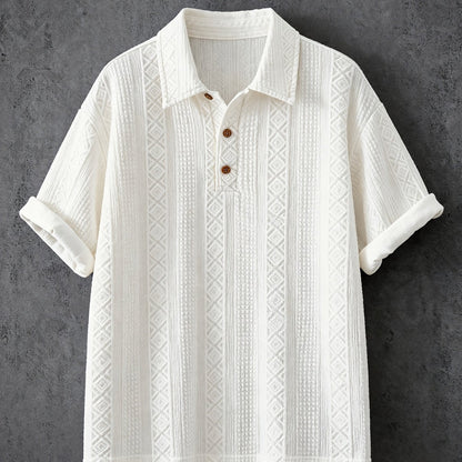 Men's polo shirt with geometric embroidery and texture – modern casual design