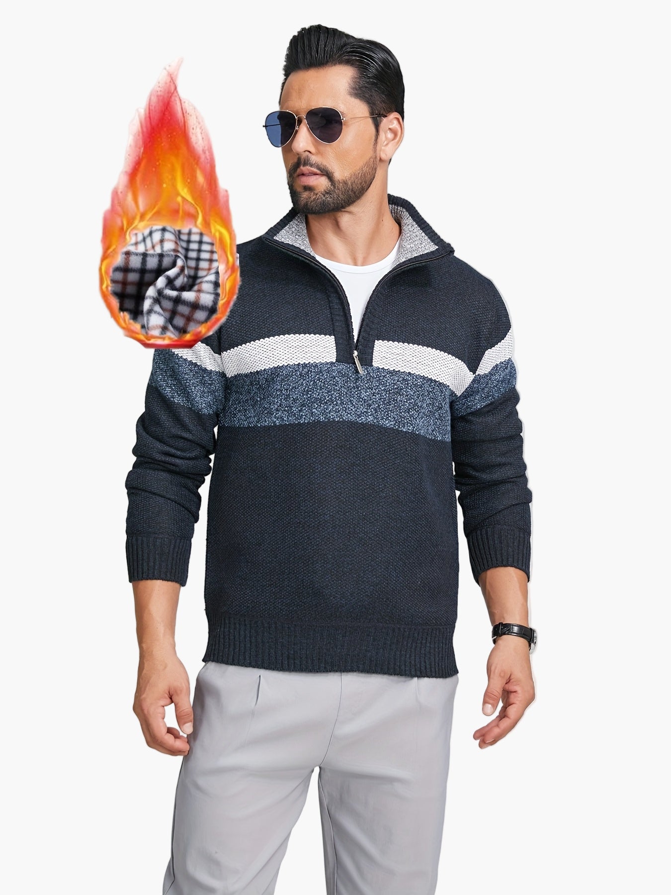 Men's knitted pullover with quarter zipper – fashionable casual style for autumn & winter