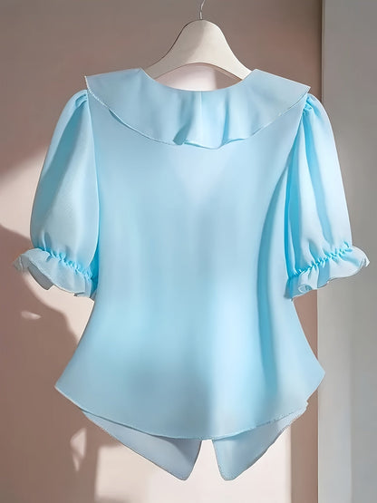 Women's ruffled blouse with frills and puff sleeves – Elegant vintage style for office and leisure