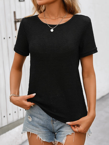 Women's short-sleeve top with lace back cutout and bow – feminine style for casual wear and summer