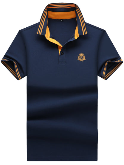 Men's Polo Shirt with Striped Collar and Embroidery – Sporty-Elegant Casual Style