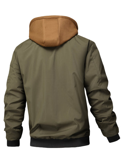 Herren Bomberjacke mit Kapuze Steppfutter Kariert Beige