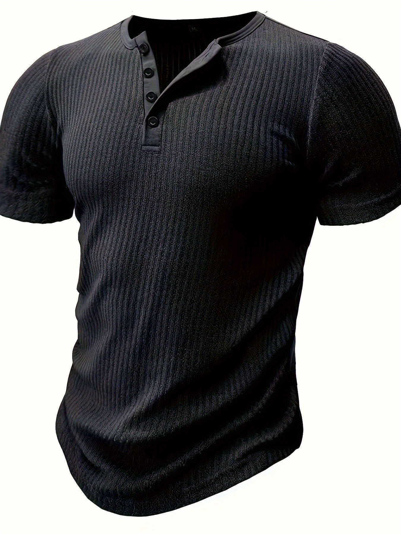 Men's Short-Sleeve Henley T-Shirt with Button Placket – Ribbed Casual Shirt for Everyday and Summer