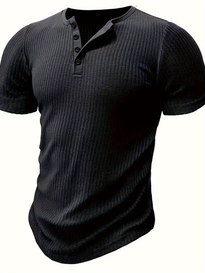 Men's Short-Sleeve Henley T-Shirt with Button Placket – Ribbed Casual Shirt for Everyday and Summer