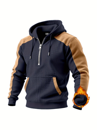 Herren Hoodie Halb-Reißverschluss Stepp-Optik Zweifarbig