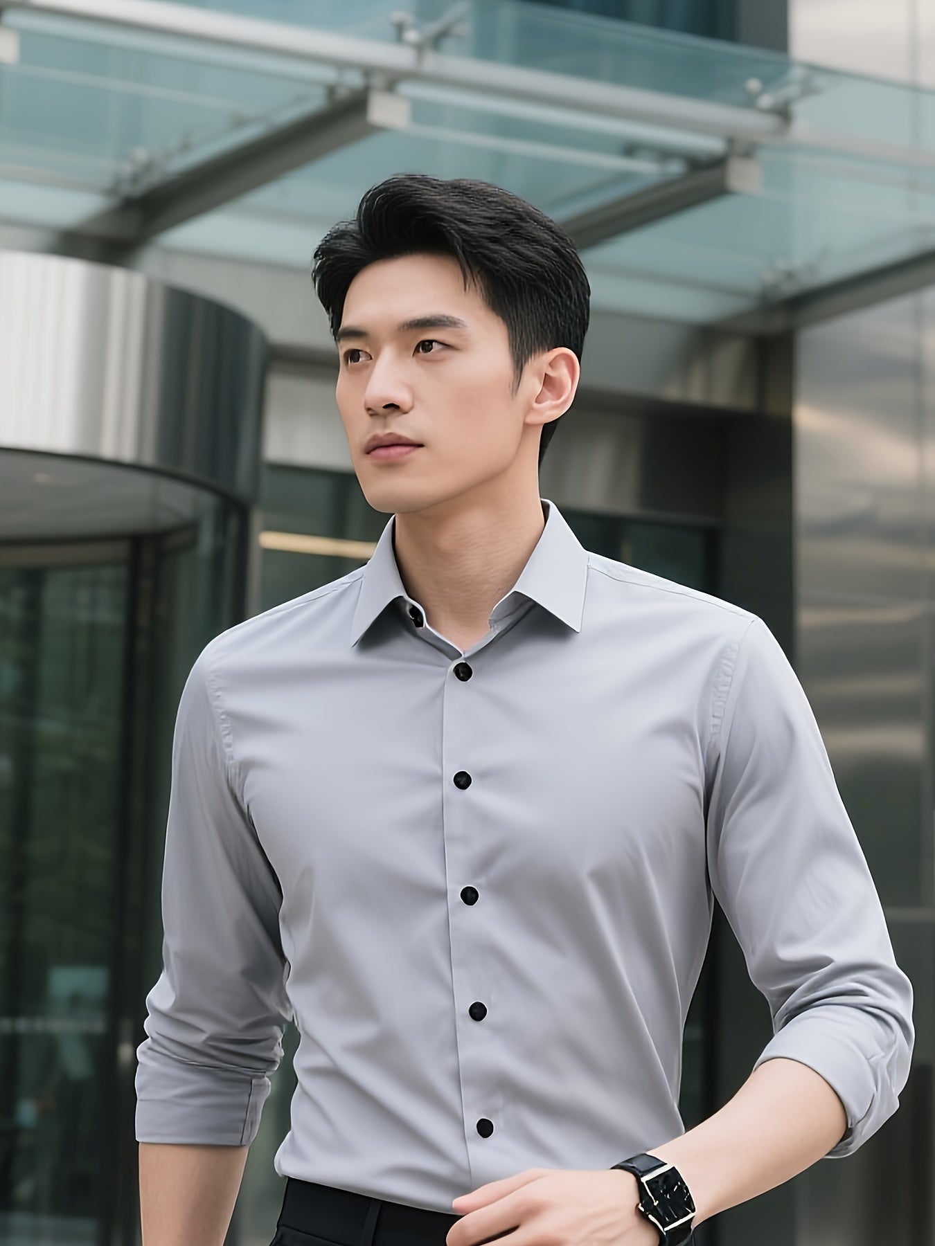 Men's Business Slim Fit Long Sleeve Shirt – Elegant Look for Office and Leisure