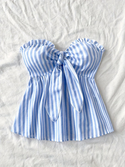 Women's bandeau crop top with bow front and ruffles – summer street style