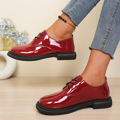 Damen Lack Derby Schnürschuhe mit Profilsohle