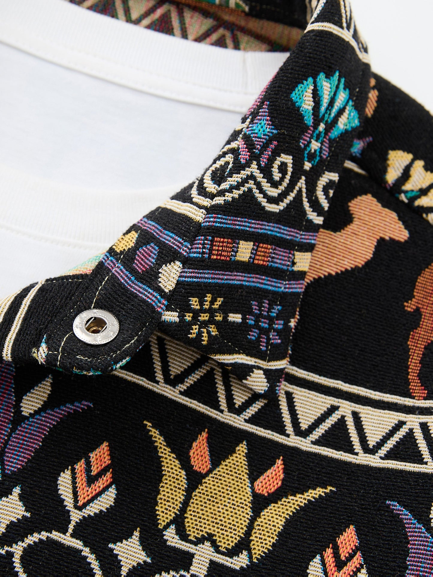 Men's casual long-sleeve shirt, patterned, ethnic print, beige