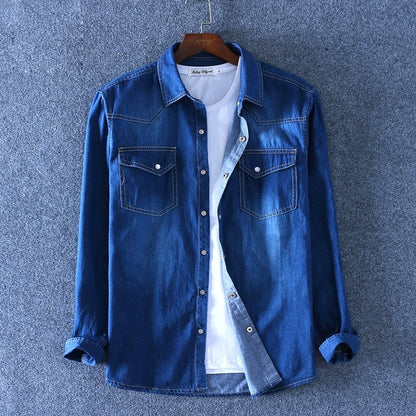 Men's casual-style denim shirt with chest pockets – relaxed long-sleeve shirt for everyday and office wear
