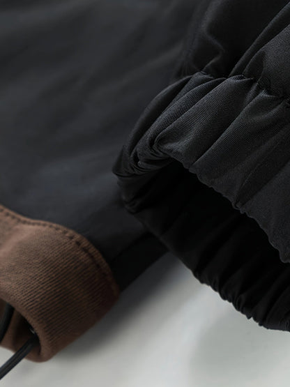 Unisex transitional jacket with hood and zipper, two-in-one look, black/brown