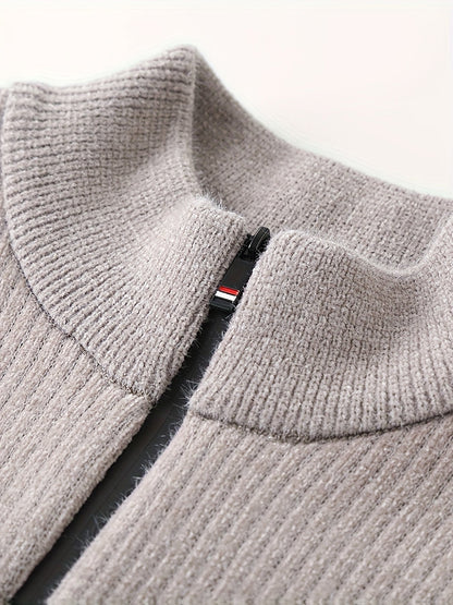 Herren Halb-Reißverschluss Pullover Gerippt mit Streifen