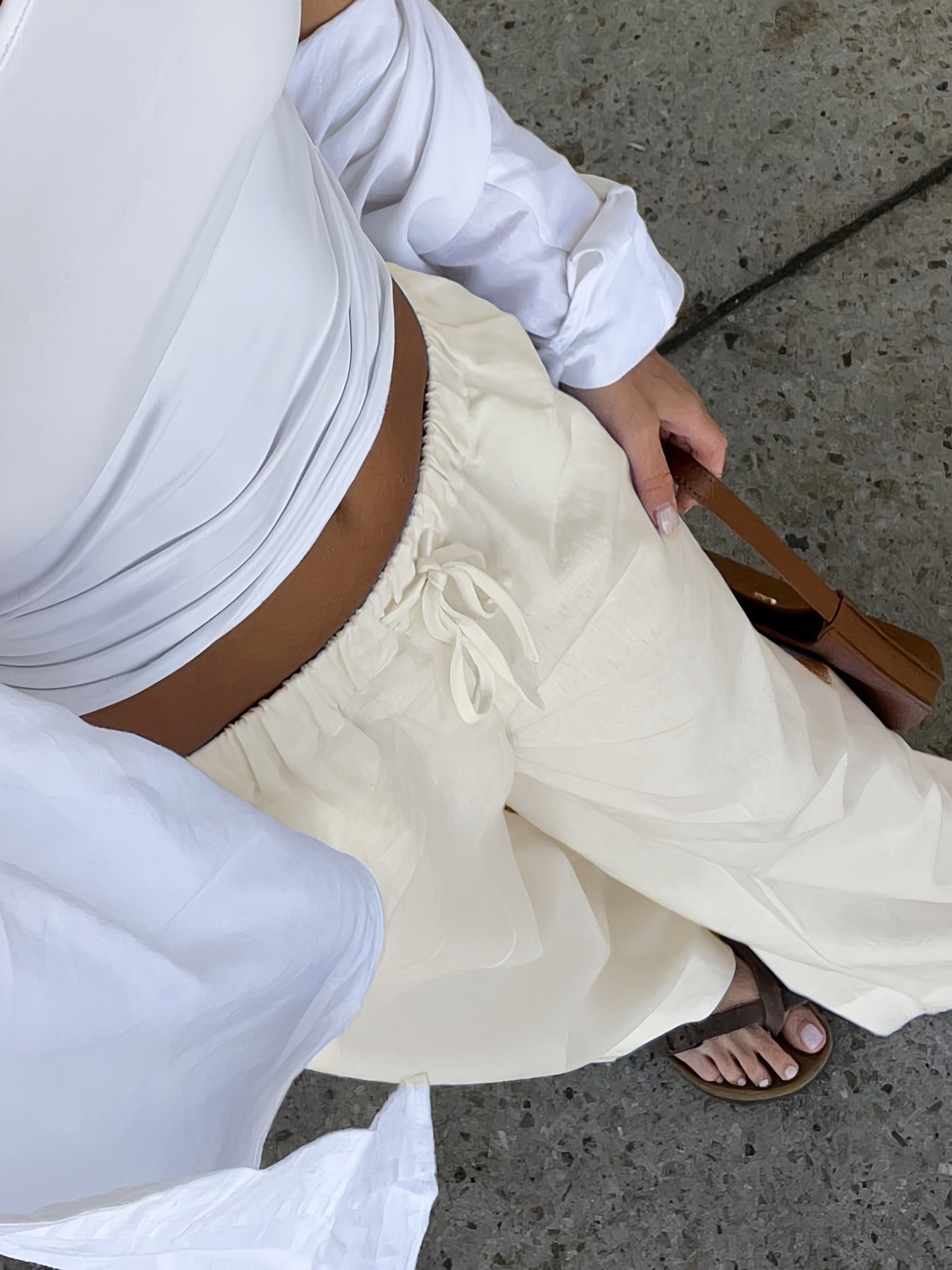 Women's Wide High Waist Casual Pants with Drawstring – Modern Street Style Pants for Spring and Summer
