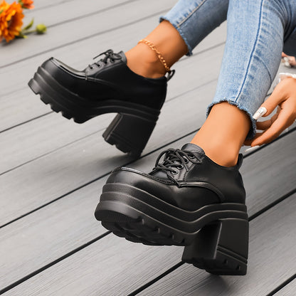 Women's platform lace-up shoes retro style with block heel – fashionable casual shoes for everyday and going out