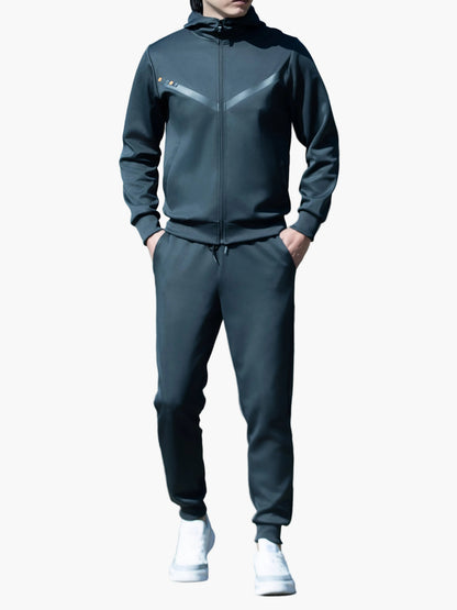Men's Exercise Suit Set Sporty Leisure Jogging Suit with Hooded Jacket and Jogging Pants