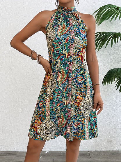 Damen Sommerkleid Elegant mit Boho-Muster und Neckholder – Freizeit- & Ausgehkleid