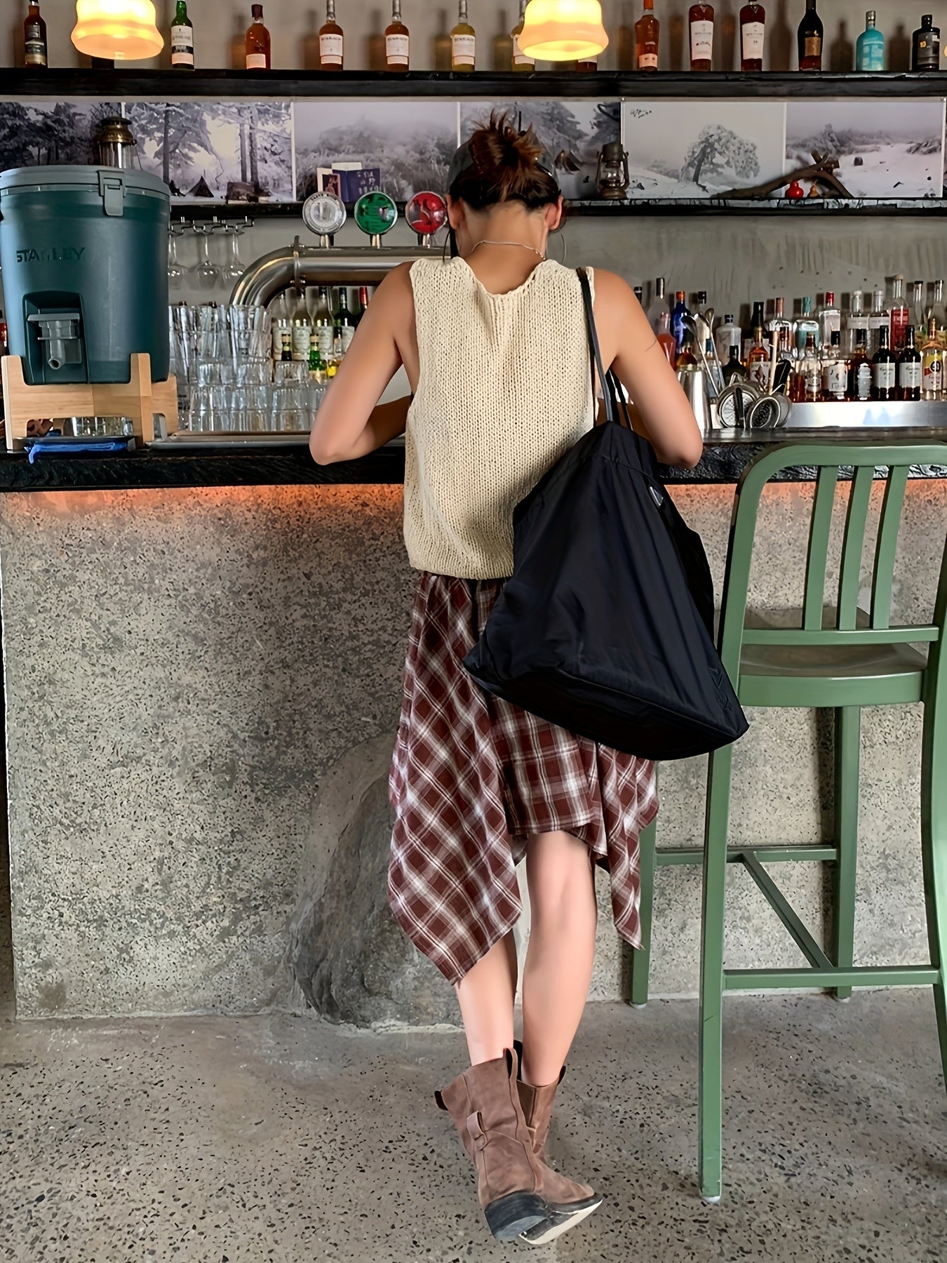 Women's Asymmetric Street-Style Skirt with Checkered Pattern and Knot Detail – Urban Casual Look