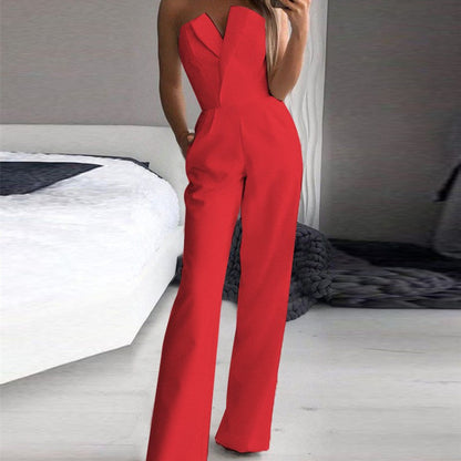 Women's Elegant Strapless Jumpsuit with Wide Leg – Stylish Overall for Special Occasions and Parties