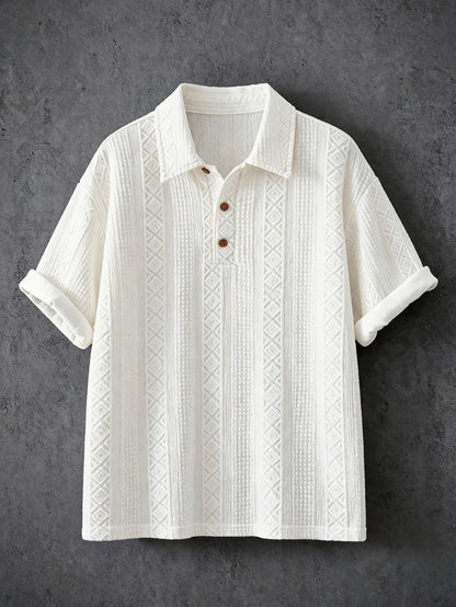 Men's polo shirt with geometric embroidery and texture – modern casual design
