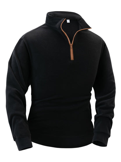 Fleece Pullover Herren Stehkragen Halb-Reißverschluss Langarm