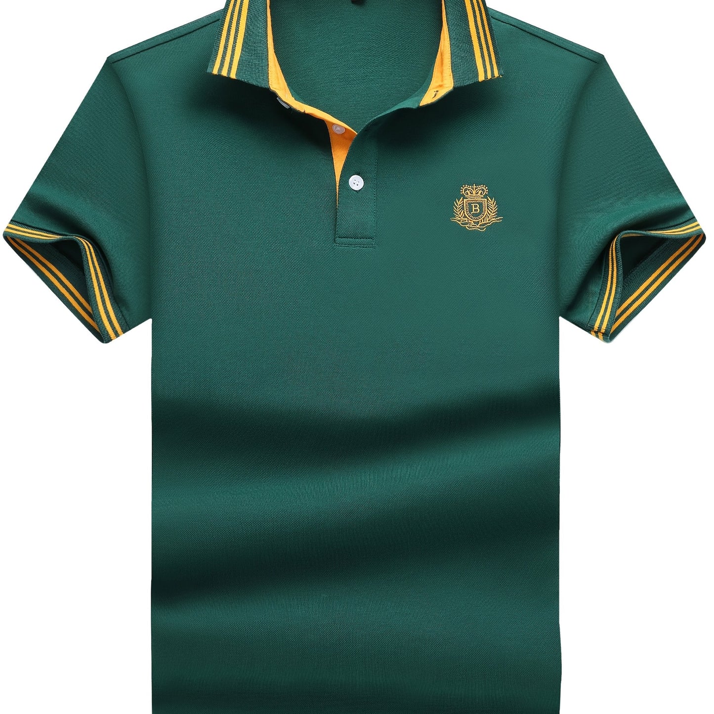Men's Polo Shirt with Striped Collar and Embroidery – Sporty-Elegant Casual Style