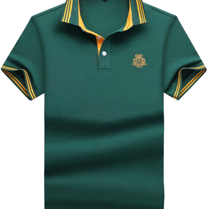 Men's Polo Shirt with Striped Collar and Embroidery – Sporty-Elegant Casual Style